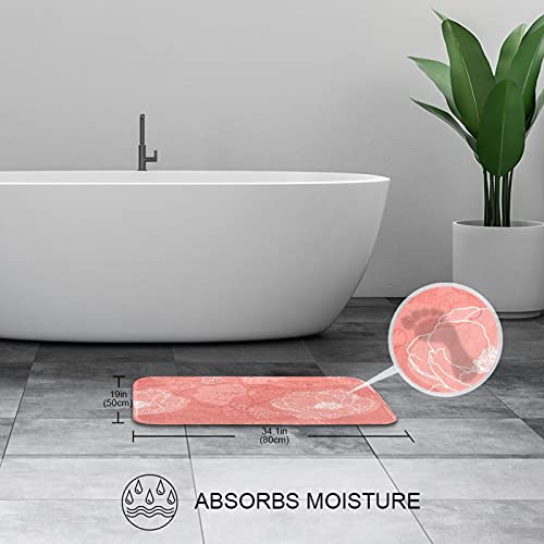 Best2Buy365 Blooming Peony Flower Coral Background Shower Curtain Sets With Microfiber Non-Slip Bathroom Accent Rugs Liner Fabric Machine Washable #TOP5