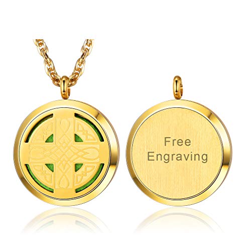 Supcare Difusor de Aceites Esenciales Colgantes Personalizables Acero Inoxidable Dorado Collar de Hombre y Mujer Aromaterapia con Diseño Redondo Grabar Gratis Brumizador