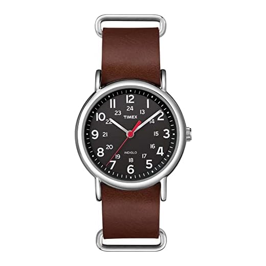 Timex Unisex TW2R63100 Weekender 38mm Brown/Black Leather Slip-Thru Strap Watch