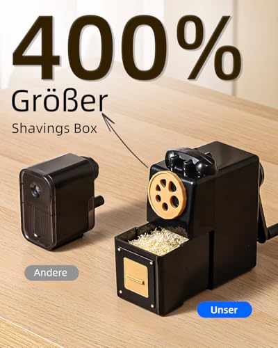 ZMOL Manueller Kurbe Anspitzer für Buntstifte, 6 Größen für 6-12 mm Buntstifte Anspitzer mit Einstellbare Spitze, für Kinder, Studentin, Klassenzimmer, Zuhause/Büro/Schule, Schwarz.