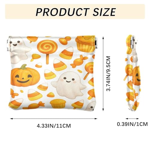 Cute Halloween Ghosts & Candy Squeeze Coin Purse, Leather Coin Purse, Mini Wallet, Compact and Portable, Unisex3