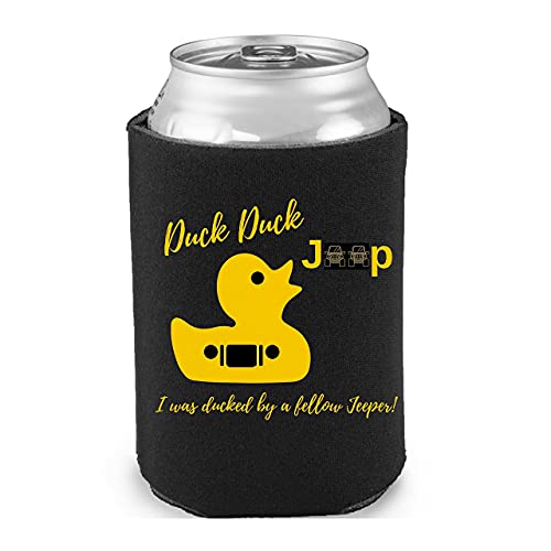 Crafters Cup You’ve Been Ducked Duck Can Cooler | Bulk 20 Pack | Collapsible Foam Can Cozie Holder | Duck Duck Game | Attached To Rubber Duck Tags | Black With Yellow Design #TOP1