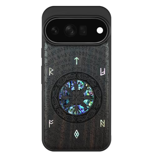 Coque bois Pixel 11 Pro Carveit étui magnétique en nacre véritable Vegvisir