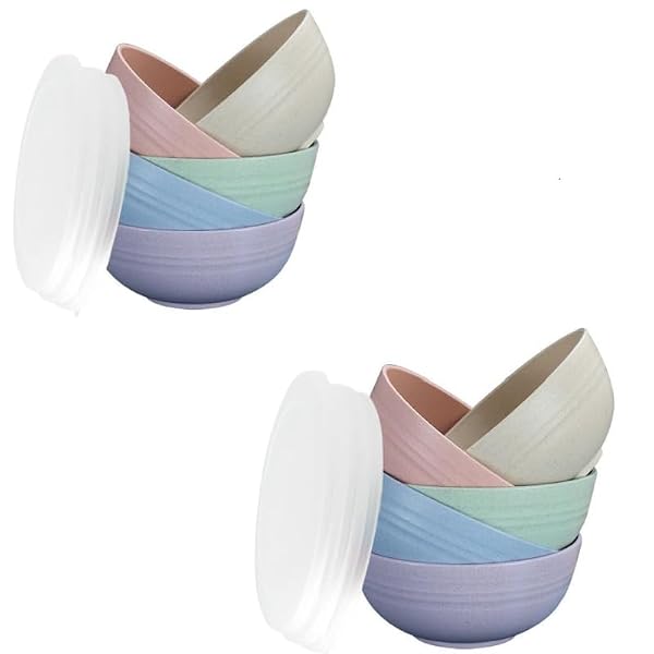 falichchch 10 Pack Unbreakable Wheat Straw Bowls with Lid, 26 OZ Cereal Bowls for Kitchen, Dishwasher Safe Soup and Salad Bowls, Reusable microwave bowl for Ice Cream,Snack and Fruits by falichchch - Used condition - Image 4