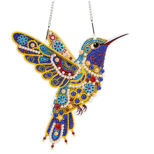 lesaonsy DIY Hanging Diamond Art Pendant Kit - Hummingbird Diamond Painting Ornaments, 8.7x7.8 Acrylic Gem Art Craft Board, Home Decor & Gift for Adults（Hummingbird）