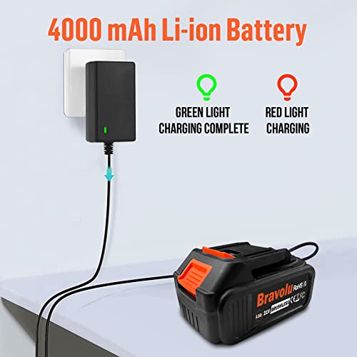 Cordless Rotary Hammer Drill, Bravolu Brushless 21V 1 Inch Sds Plus Hammer Drill With 4Ah Battery And 1/2" Drill Chuck, 360° Adjustable Handle, 2 Functions Variable Speed Rotomartillo For Concrete #TOP6