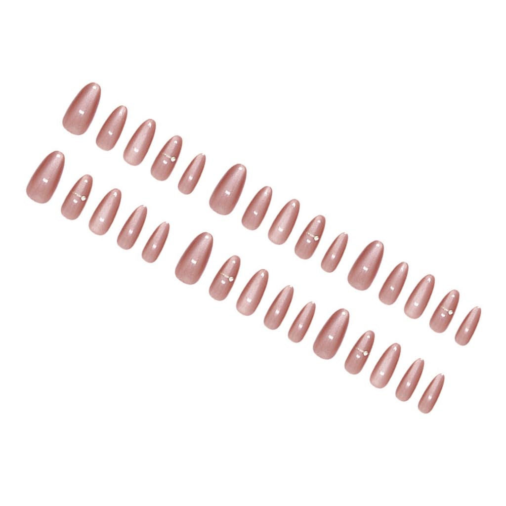 24 Pcs Almond Shape False Nails Simple Rhinestones Acrylic Nails Glossy Full Covers Stick on Nails