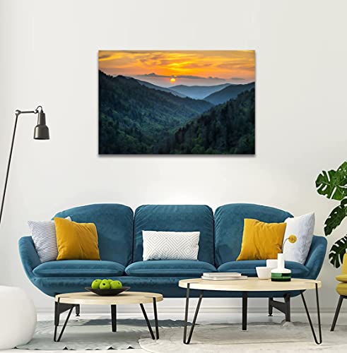 Forest Sunrise National Park Wall Art Decor Great Smoky Mountains Photo Prints Landscape Canvas Painting Artwork Framed Home Decor (12X16 Inch) #TOP1