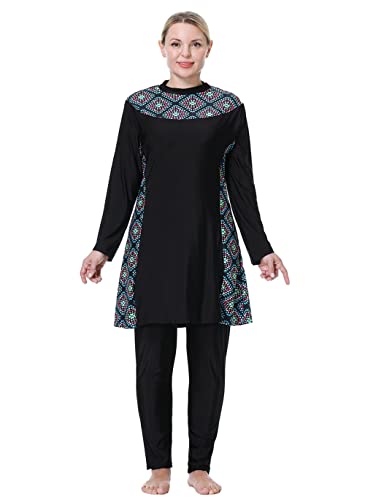 GladThink Mujer Musulmán Suelto y Extra Grande Modest Traje de baño Islam Tradicional Burkini Negro 4XL Cover