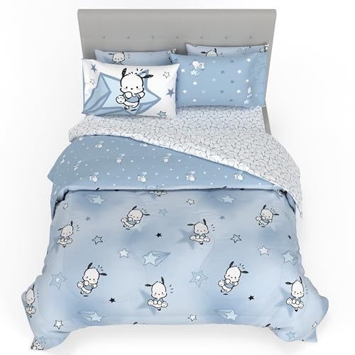 Image of Sanrio Pochacco Bedding 7 Piece Super Soft Cozy Reversible Comforter and Sheet Set with Sham, Full, (Officially Licensed Product) By Franco