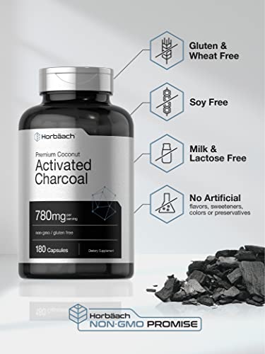 Charcoal Pills 780Mg | 180 Capsules | Activated Charcoal From Coconut Shells | Non-Gmo And Gluten Free | By Horbaach #TOP3