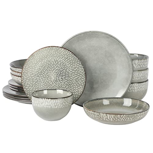 Gibson Elite Matisse 16-Piece Double Bowl Dinnerware Set, Service for 4 – Green Stoneware Plates and Bowls by Gibson Elite - Used condition - US$58.55