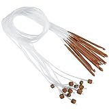 Agujas de Tejido Bambú 12 Piezas Tunecino Tejer Ganchos kit Ganchillos Crochet Tunecino Agujas Crochet de Bambú con Cable de Plástico Tamaño 3-10mm para Hilo de Tejer, Manualidades Tejidas（120cm）