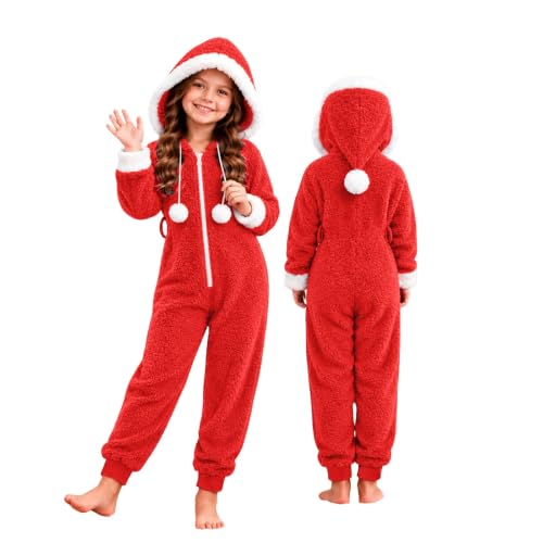 Girls Chrismas Pom Pom Hoodie Faux Fur Trim Drawstring Fleece Jumpsuit Xmas | Girls Chrismas Pom Pom Hoodie,Long Sleeve,Faux Fur Trimdx Drawstring Fleece Jumpsuit,Xmas,Winter Warm,Holiday,Soft Fashion - image 4