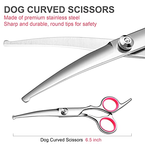Faigeo Dog Grooming Scissors Kit With Safety Round Tips Stainless Steel Professional Dog Grooming Shears Set - Thinning, Curved Scissors And Comb For Dog Cat Pet #TOP2