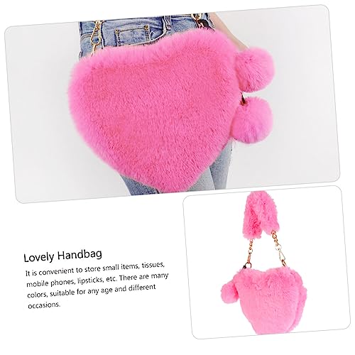 BESPORTBLE 1Pc Fluffy Plush Handbag Heart Shaped Bag for Women Cute Winter Casual Furry Purse Lightweight Portable for Daily Use present3