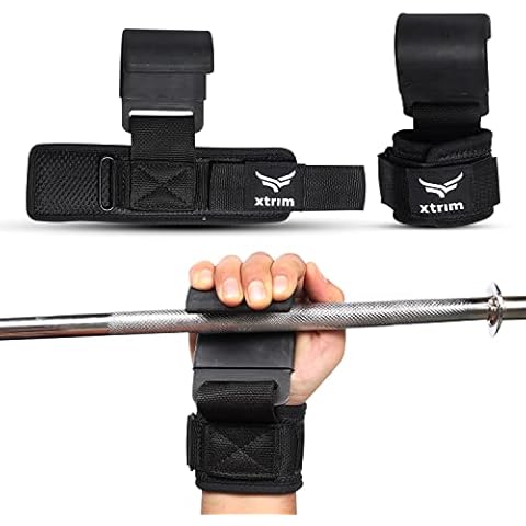 XTRIM Neoprene-Padded Weight Lifting Hook Grips for Dead Lifting | Premium Workout Hook | Gym Training Hook Straps with Heavy-Duty Metal Hooks (Solid Steel, Set of 2) Cover