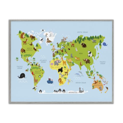 Cartoon World Map Travel, 24 x 30 Inch Framed Giclée Print