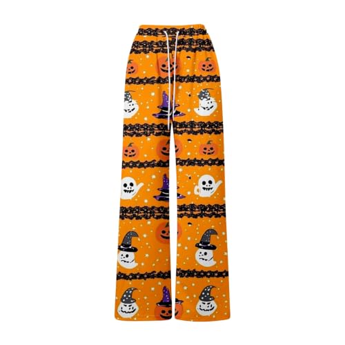 Baggy Sweatpants,Halloween Pajama Pants For Women Pumpkin Ghost Print Cozy Sleepwear Soft Lounge Bottoms Pjs *Yellow Small - image 4