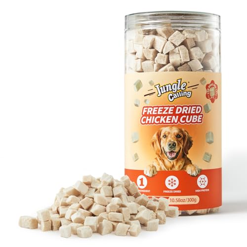 Jungle Calling Freeze Dried Chicken Cat & Dog Treats, Single Ingredient Chicken Bites for Cats & Dogs, High Protein Pet Training Treats, Edible Organic Food Topper, 10.58 oz