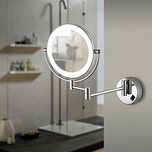AECHOO Bathroom Mirror Shaving Mirrors Make Up Wall Mounted LED Illuminated Mirror 10X Magnifying Concealed Install Simply and Luxury Decorate for Hotel Vanity Two Swivel Surface with Chrome Finished