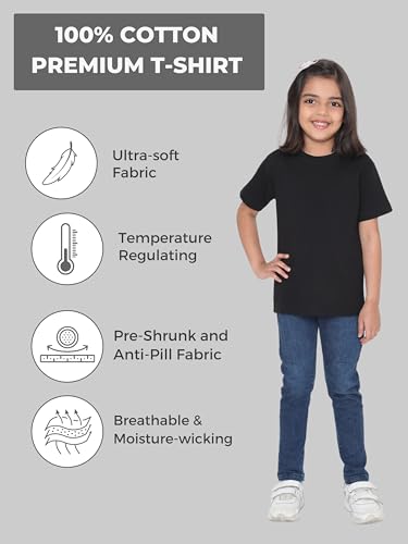 Image of Girl's Solid Regular Fit Half Sleeve 100% Pure Cotton T-Shirt