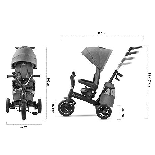 Kinderkraft Dreirad EASYTWIST, Kinderdreirad, Jogger, mit Zubehör, Dachfenster, Sicherheitsgurte, 360 Grad Drehbar, Freilaufrad, Schubstange, ab 9 Monate bis 5 Jahre, Bequemer Sitz, Grau – Bild 7