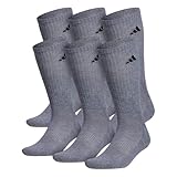 adidas Men's Athletic Crew Socks (6 Pack), Heather Grey/Black, One Size, Shoe Size  6-12