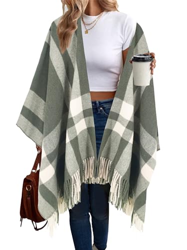 Beautiful Nomad Women's Plaid Shawl Wrap Open Front Poncho Sweate...