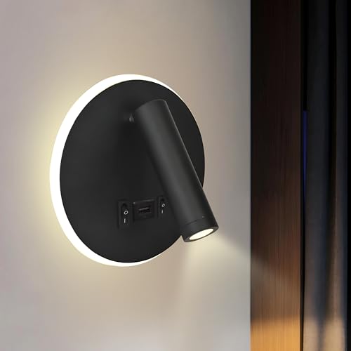 Image of Smartway Rotatable USB Black 12W Rotatable LED Bedside Wall Lamp with 3 Color Modes | Adjustable Reading Light for Bedroom, Living Room & Study | Modern Decorative Wall Light, Premium Build