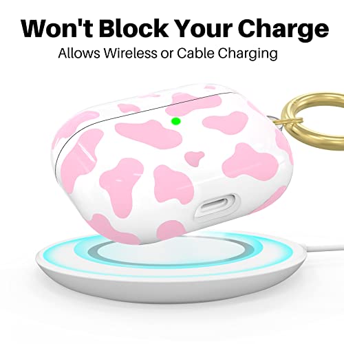 Niutrendz Cute Cow Print Case For Airpods Pro Case Cover Tpu Hard Case Protective Skin With Keychain Compatible With Apple Airpods Pro (Pink) #TOP3