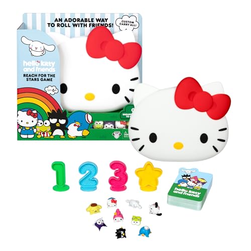 Hello Kitty Reach for The Stars Game, 9 Exclusive Hello Kitty and Friends Mini-Figures, Roll The Figures Like Dice Into Funny Poses and Match The Poses On Your Card to Win, for 2-6 Players Ages 6+