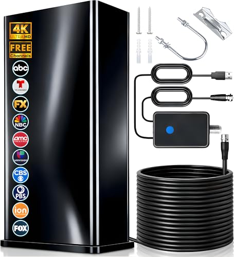 2026 Upgraded TV Antenna for Smart TV Indoor Outdoor, 3700+ miles Strongest Range TV Antenna for Local Channels Enhanced Signal Booster,HDTV Digital TV Antenna Indoor HD 8K 4K 1080P, 40ft Coax (Recta)