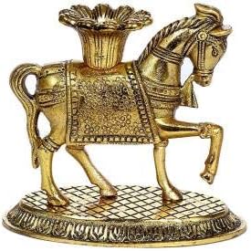 Fashion Bizz Decorative Metallic Feng Shui Horse Candle Holder Stand Vastu Gift Item/Good Luck Charm for Interior/Living Room/Home/Office/Table Decor Decorative Showpiece - 10 cm (Metal, Gold)