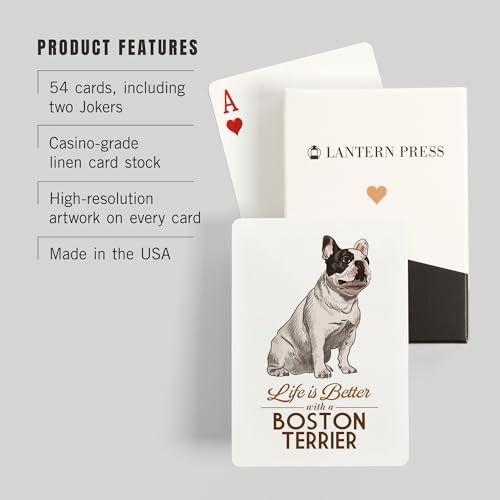 Lantern Press Boston Terrier, naipes póker 52 piezas miniatura 3