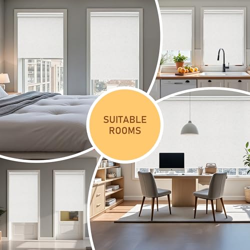 Cordless Roller Shades Blackout Blinds for Windows Room Darkening Rolled Up Shades with Spring System, UV Protection Window Shades Door Blinds for Home 58W x 183H cm (23" W x 72" H),Linen Cream by AOSKY - Used condition - Image 8