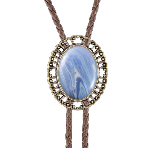 Image of Jeilwiy Bolo Tie for Men Real Stone Westwern Cowboy Ties Silver Bolos Women Leather Necktie Gift for Birthday Christmas