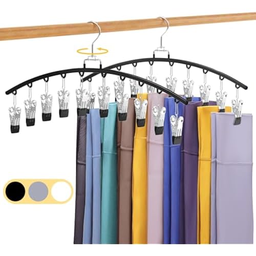 2 Pack Legging Organizer for Closet 360° Swivel, Metal Gym Clothes Organizer w/20 Clips Holds 20 Leggings, Hangers Space Saving, Closet Organizers and Storage, Dorm Room Organization Essentials, Black