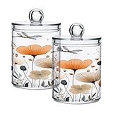 FUGIDOG Dragonfly Flowers Qtip Holder Dispenser Set of 2, 14 oz Clear Plastic Apothecary Jar with Lids Bathroom Accessories Storage Containers Vanity Organizer for Cotton Swab, Ball, Pads, Floss