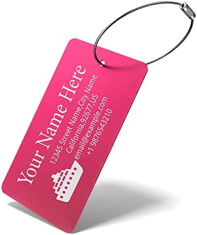 Luggage Tags for Suitcase - Personalized Engraved Metal Tag for Cruise Travel - Custom Name Tags Suitable for Bags and Backpacks(Red)
