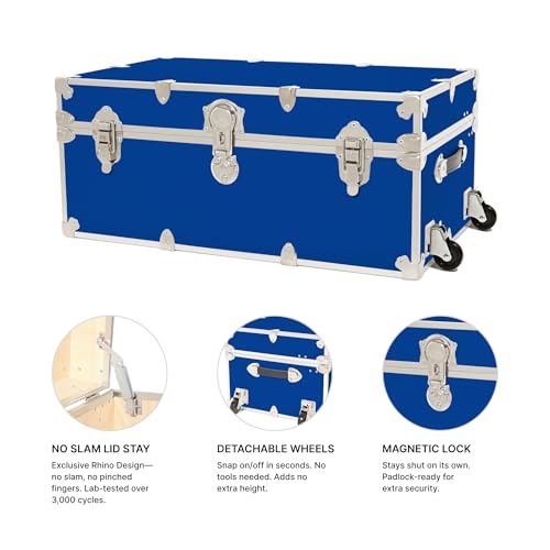 Image of Rhino Trunk & Case Classic XXL Home Storage & College Trunk With Wheels - 36 inchx18 inchx18 inch, Seats 1500+ lbs, Soft-Close Lid. USA Made Secure Dorm Furniture, Organization, Steamer Style Blanket Chest