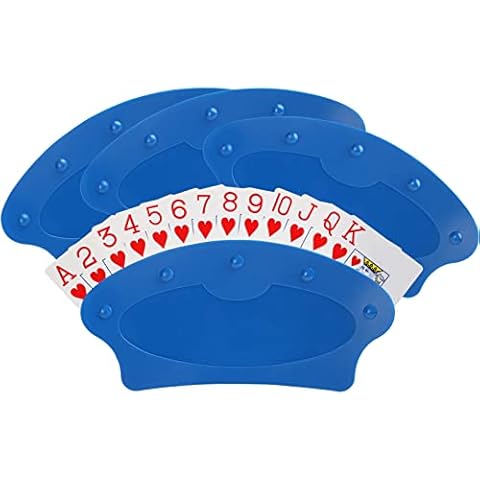 Neasyth Playing Card Holder, Fan Shape Free Standing Tray -Set of Two Poker Holders Plastic Hands-Free for Game Night Plastic Playing Cards,for Jumbo Bridge Euchre Cards Games (Blue 4pcs) Cover