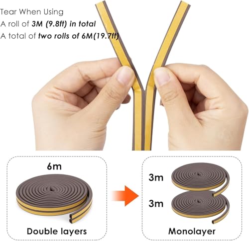 Door Gap Filler Weather Stripping Door Seal Strip, 6m Self Adhesive ...