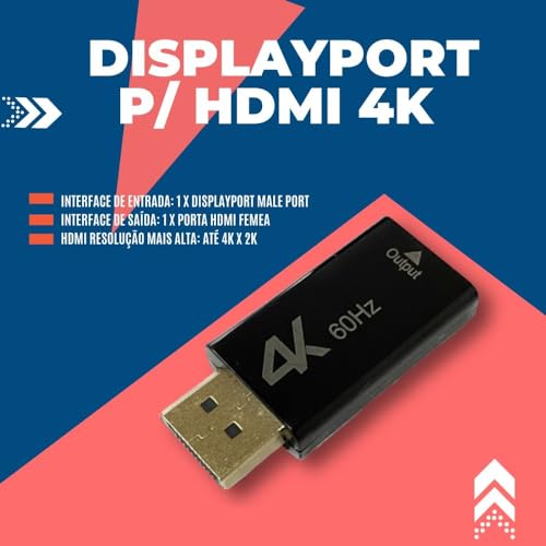 Adaptador Conversor Displayport FCA DP3 Macho para HDMI Fêmea 4K 2K HD UHD