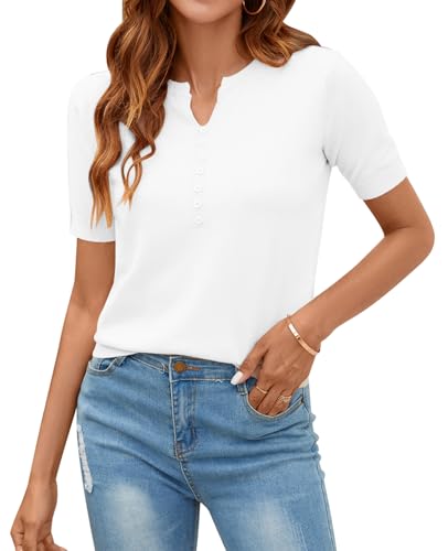 Image of Women Summer Knit Shirt Blouse V Neck Short Sleeve Pullover Sweater Tops