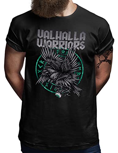 T-shirt viking noir grand format Valhalla Warriors Hugin Corbeau pour homme de S à 5XL