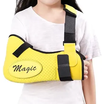 Arm Sling Shoulder Injury Brace for Kids,Kids Arm Sling Shoulder Immobilizer with Waist Strap,Wrist, Elbow,Clavicle Fracture Post-Surgery(Yellow)