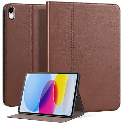 NANRUIL for iPad (A16) 11th gen 11 inch 2025 and iPad 10th gen 10.9 inch Case 2022 Genuine Leather Cover Protective Shell,Auto Wake/Sleep.Red Brown