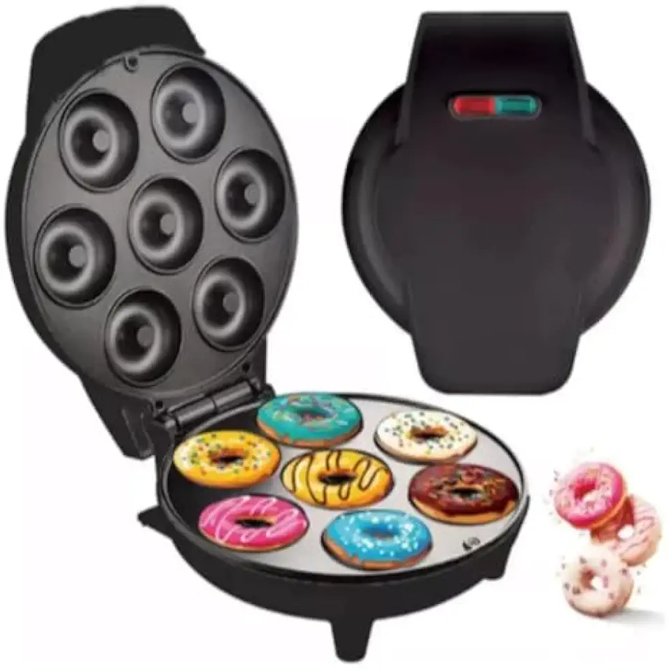 Mini Maquina De Donuts Café Da Manhã Capacidade Para 7 Mini Rosquinha Elétrica 110V Portátil(Preto)