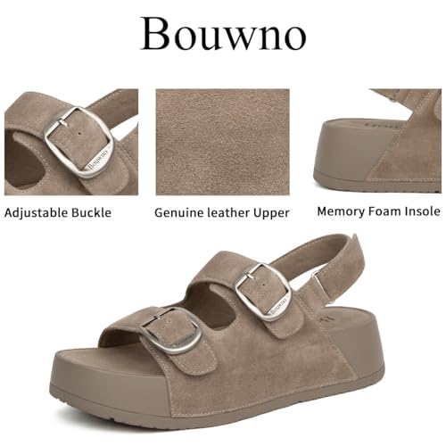 Image of Platform Sandals Women Genuine Leather Slip-on Beach Slide Buckle Comfortable Sandals with Memory Foam Soft Lining and Open Toe Low Wedges